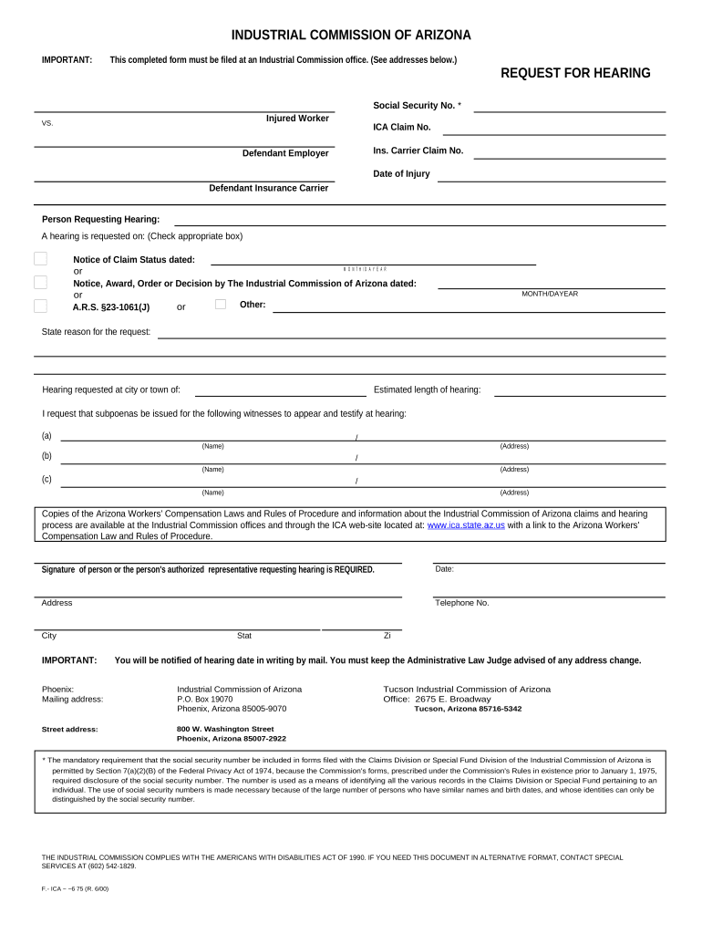 Hearing Workers Compensation  Form