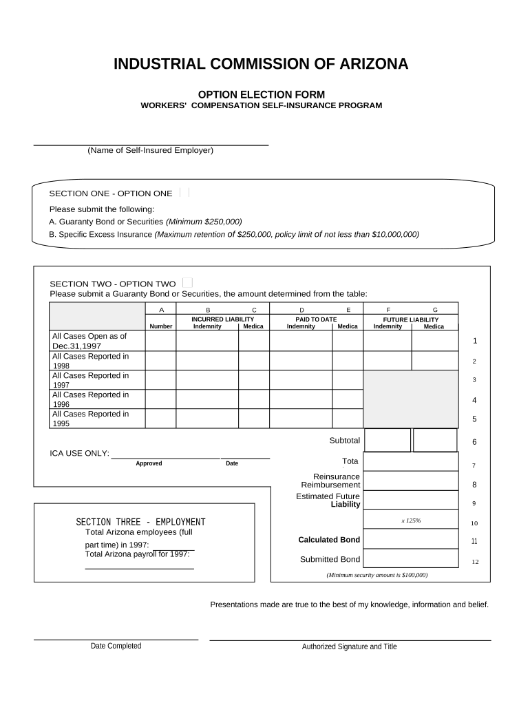 SI Option Election for Workers' Compensation Arizona  Form