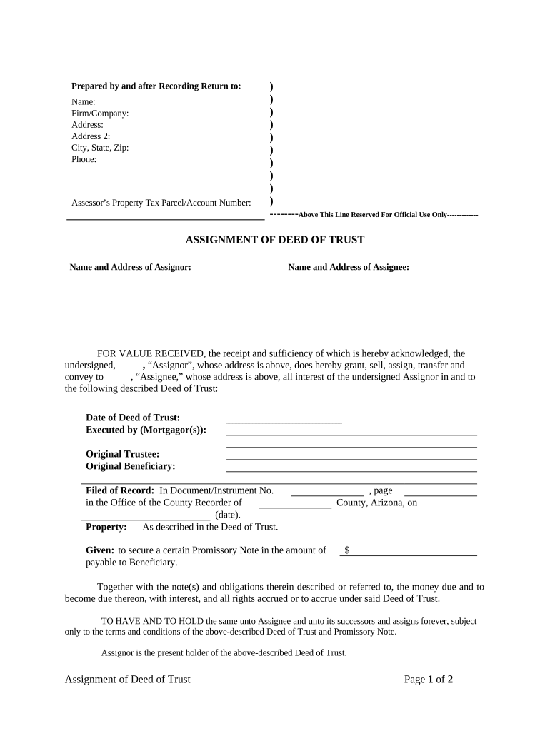 Assignment of Deed of Trust by Corporate Mortgage Holder Arizona  Form