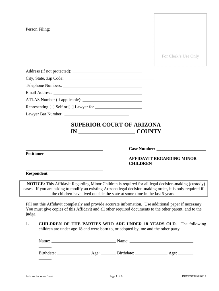 Affidavit Regarding Minor Children  Form