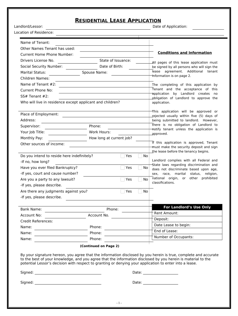 Fill and Sign the Residential Rental Lease Application Arizona Form