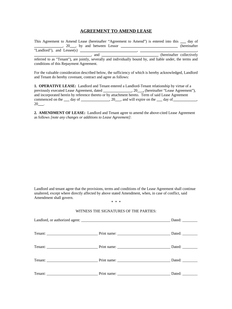 Amendment Lease Tenant  Form