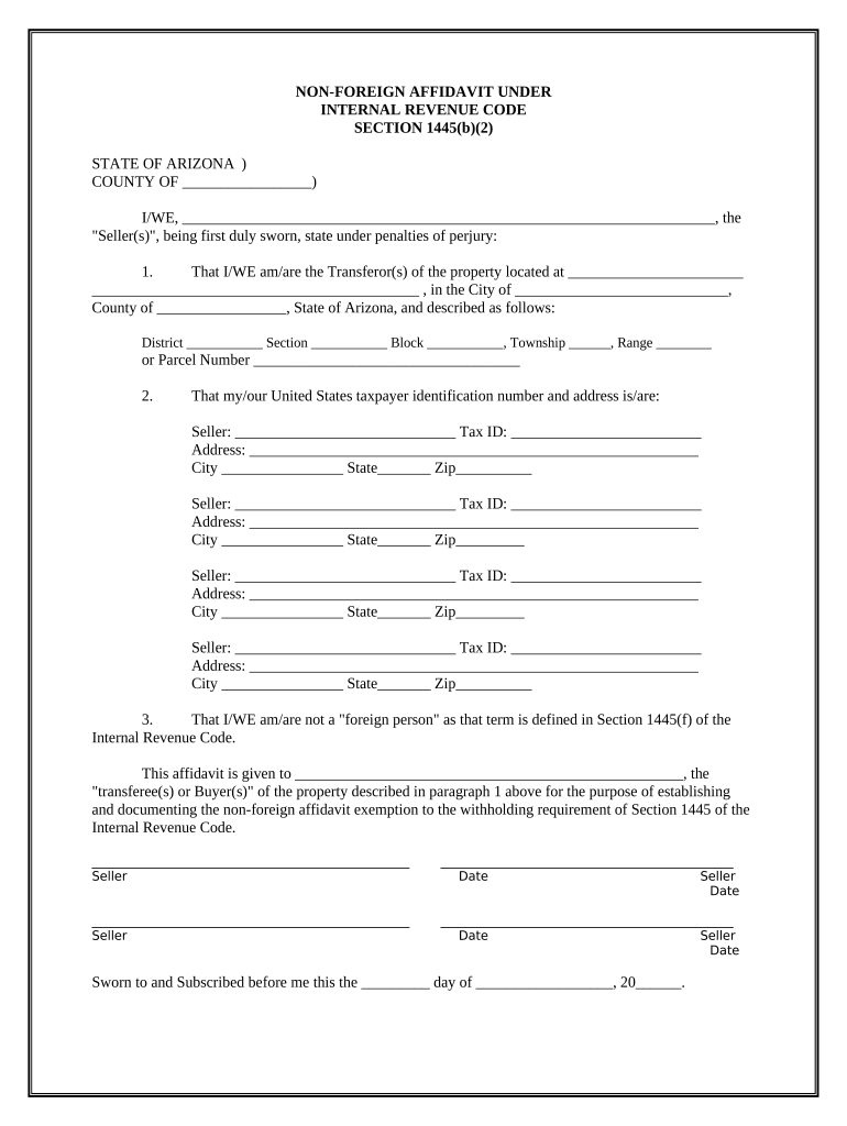 Non Foreign Affidavit under IRC 1445 Arizona  Form