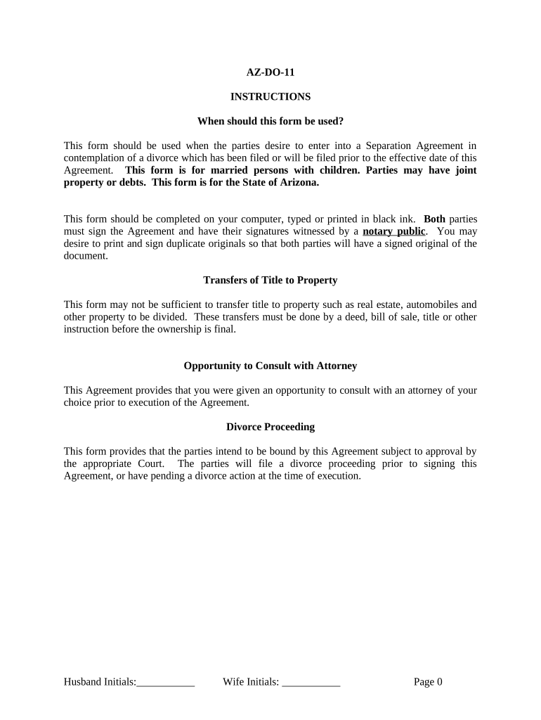 Marital Legal Separation and Property Settlement Agreement Where Minor Children and Parties May Have Joint Property or Debts and  Form