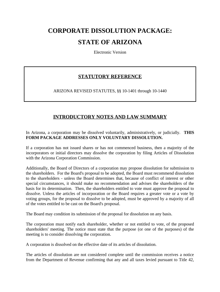 Arizona Dissolve Corporation  Form