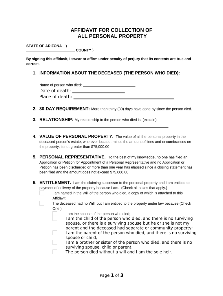 Az Small Estate Affidavit  Form