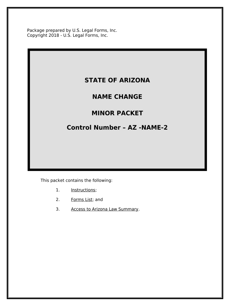 Arizona Name Change Instructions and Forms Package for a Minor Arizona