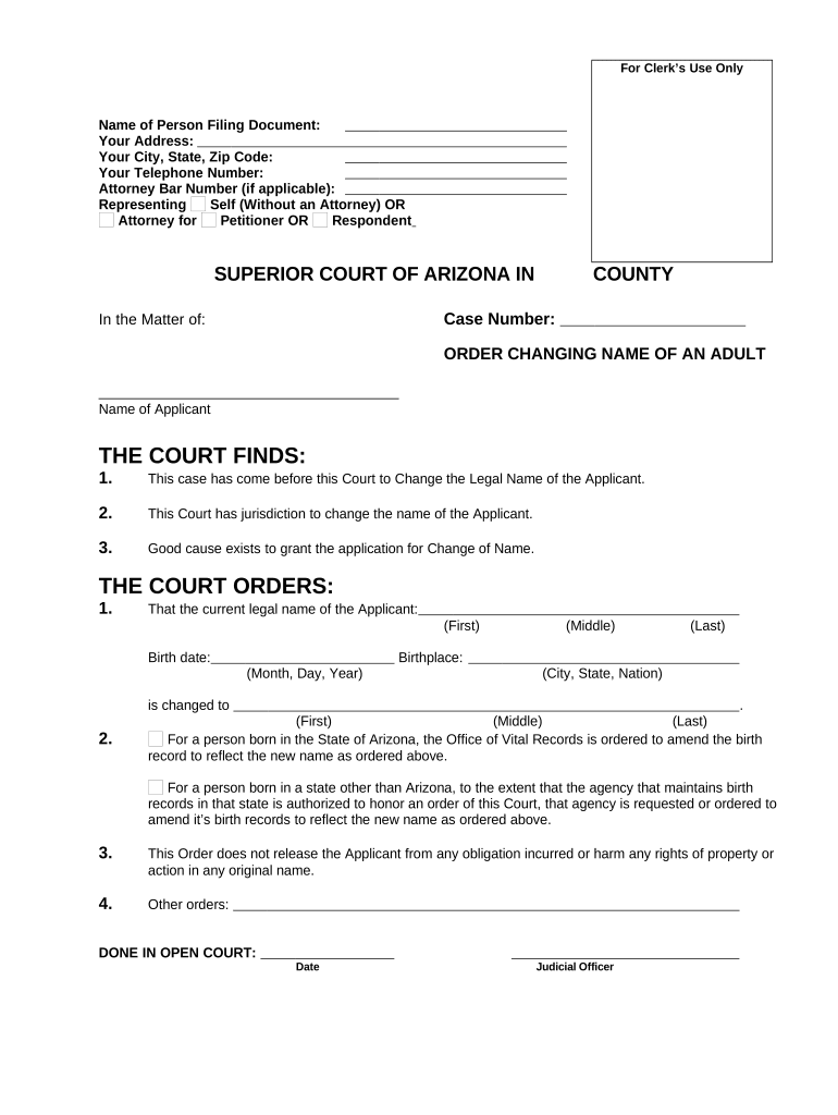 Arizona Change Name Adult  Form