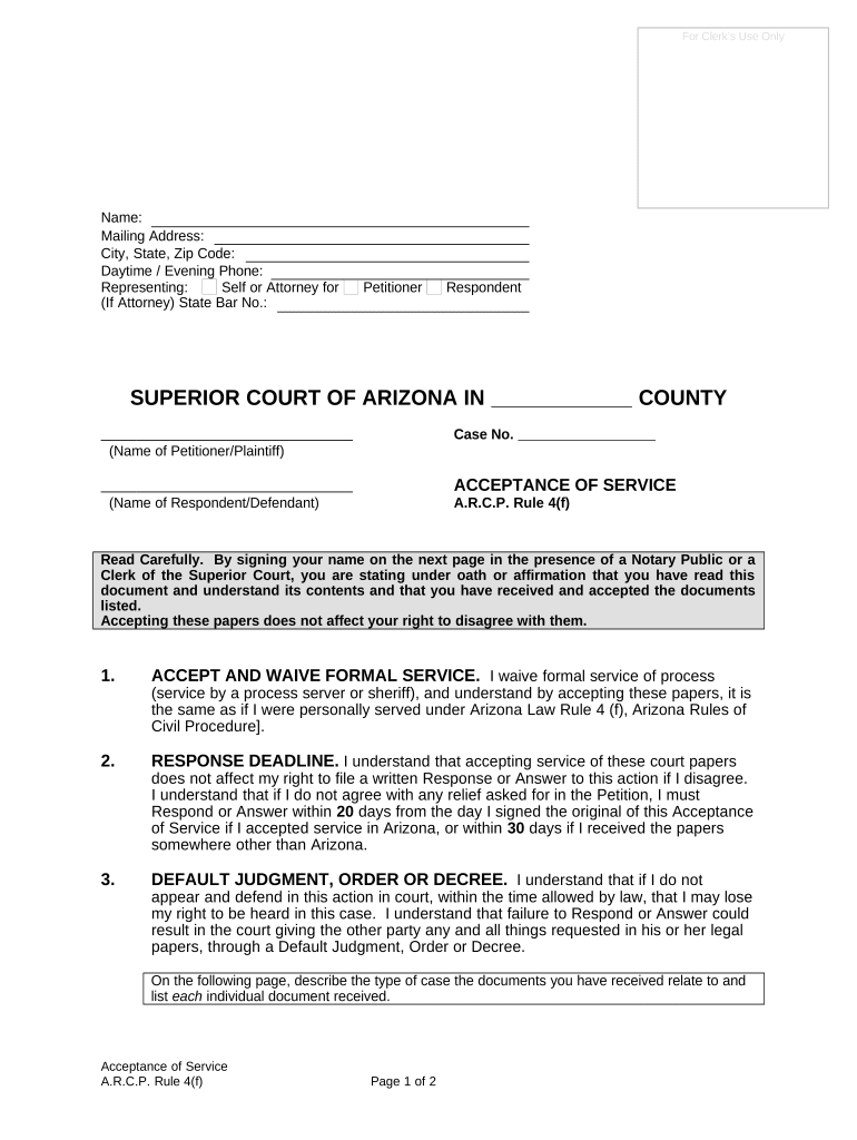 Arizona Acceptance Service  Form