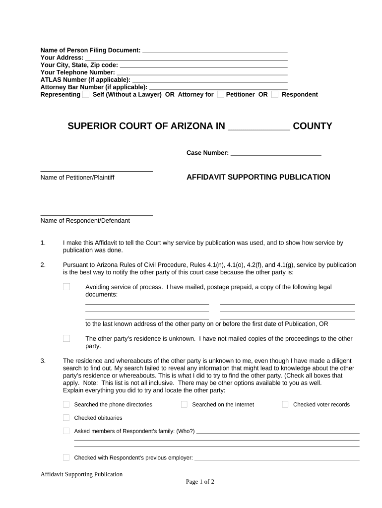 Affidavit Supporting Publication Arizona  Form