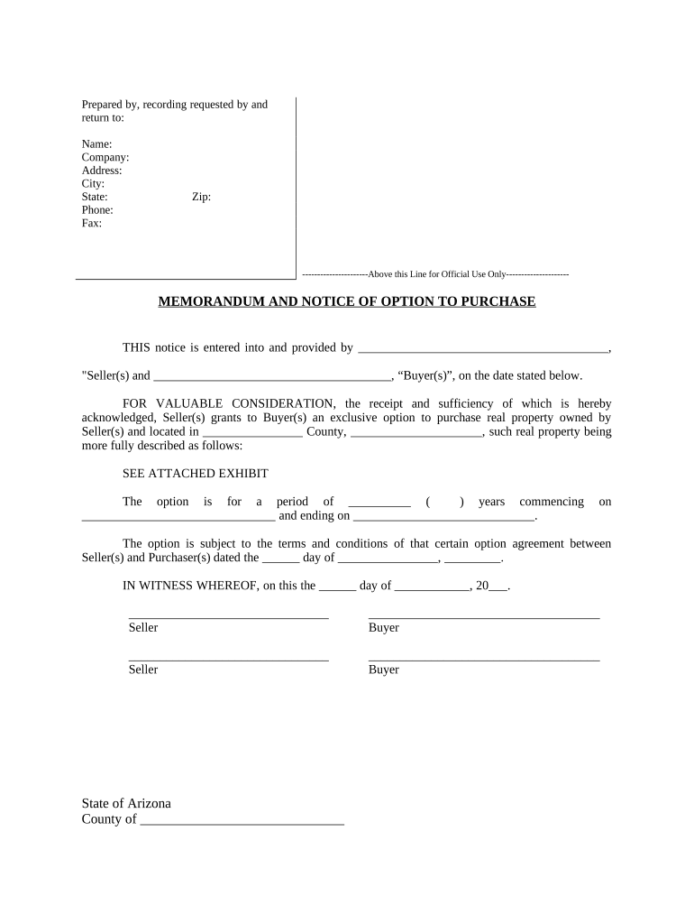 Notice of Option for Recording Arizona  Form