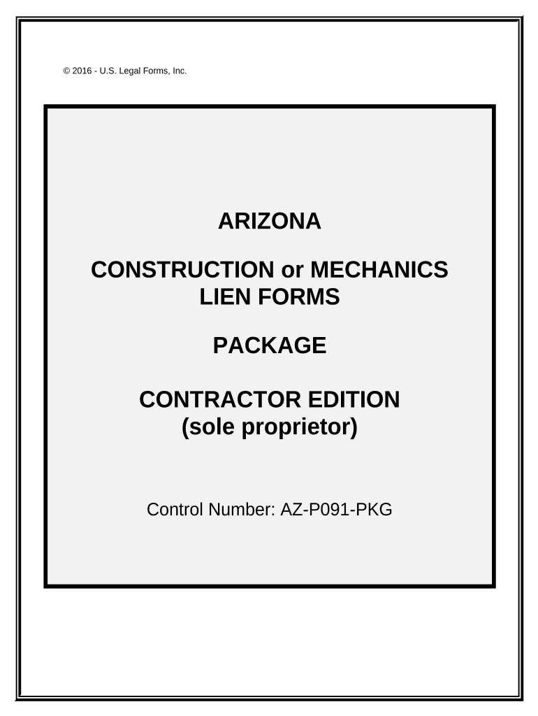 Arizona Construction or Mechanics Lien Package Individual Arizona  Form
