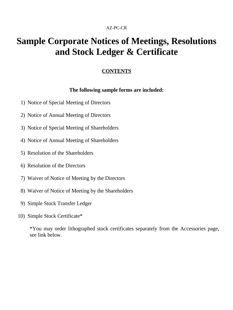 Sample Corporate Records for a Arizona Professional Corporation Arizona  Form