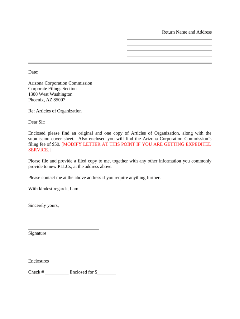 Arizona Sample Letter  Form