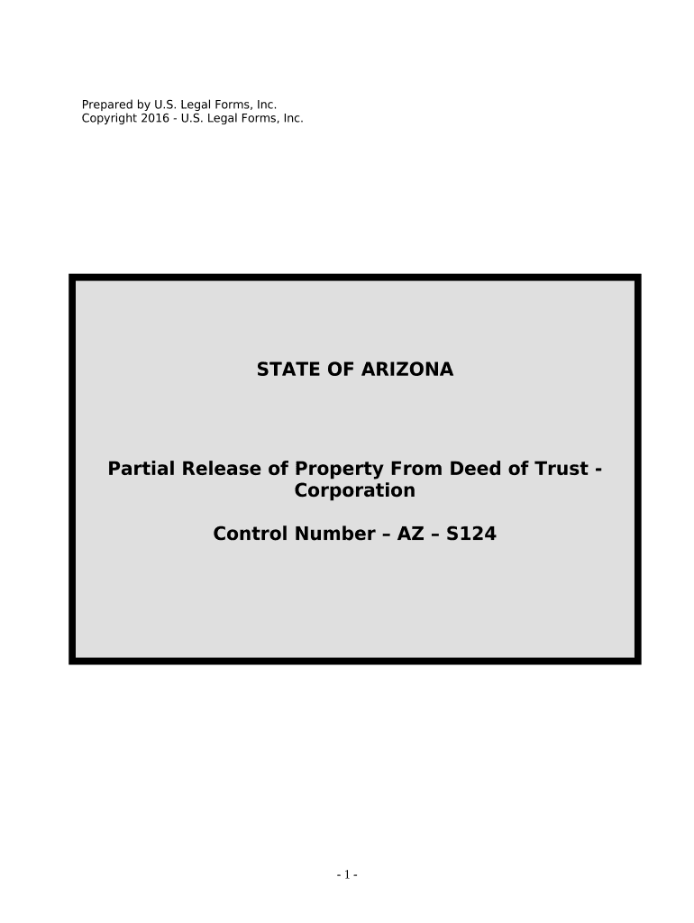 Partial Release of Property from Deed of Trust for Corporation Arizona  Form