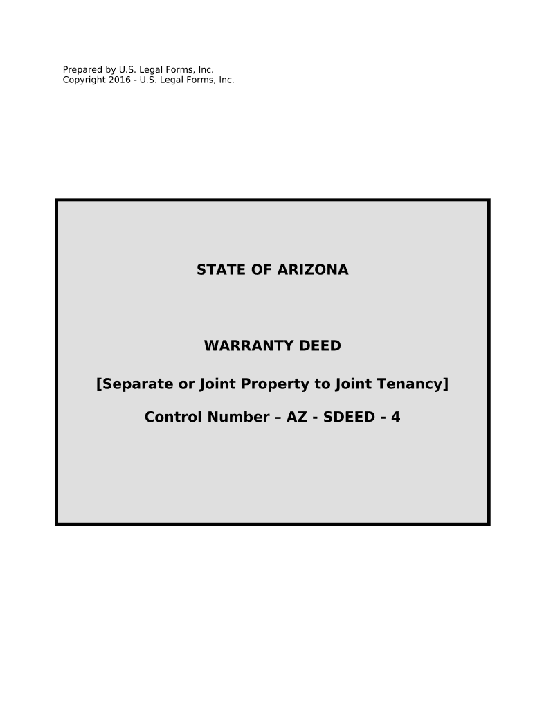 Warranty Deed for Separate or Joint Property to Joint Tenancy Arizona  Form