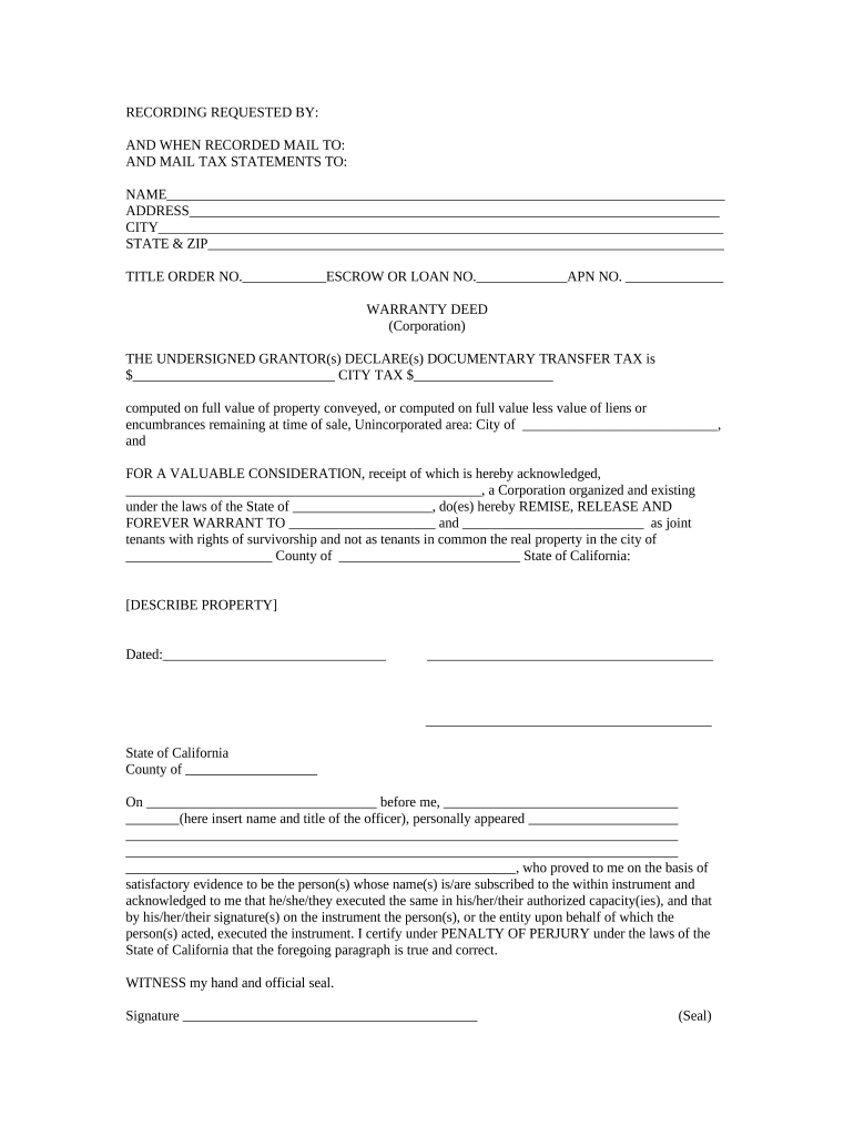 California Deed Corporation  Form