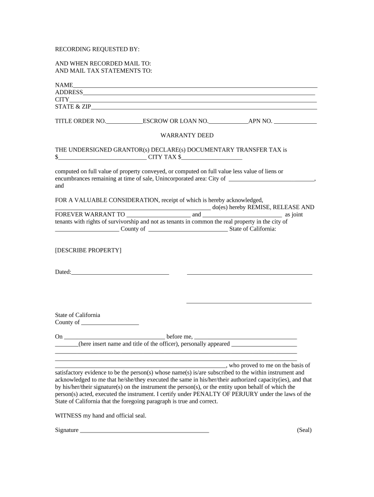 Warranty Deed from Individual California  Form