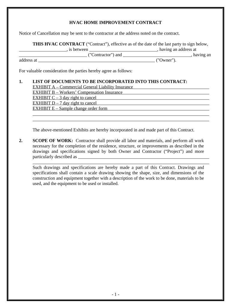 HVAC Contract for Contractor California  Form