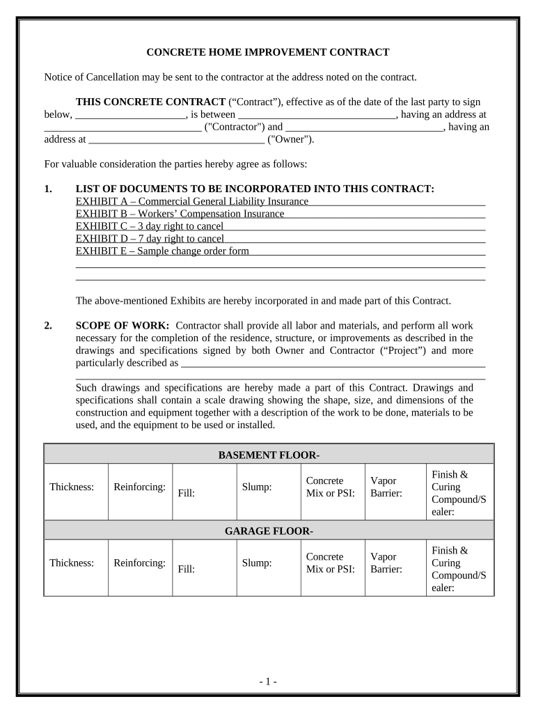 Concrete Mason Contract for Contractor California  Form