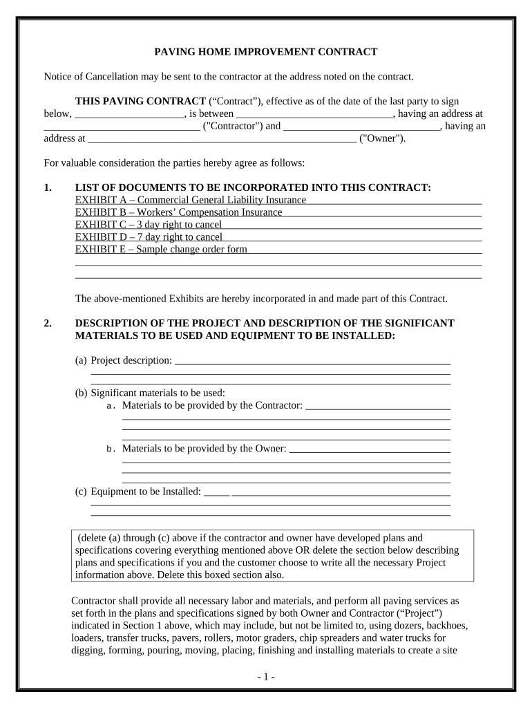 Paving Contract for Contractor California  Form