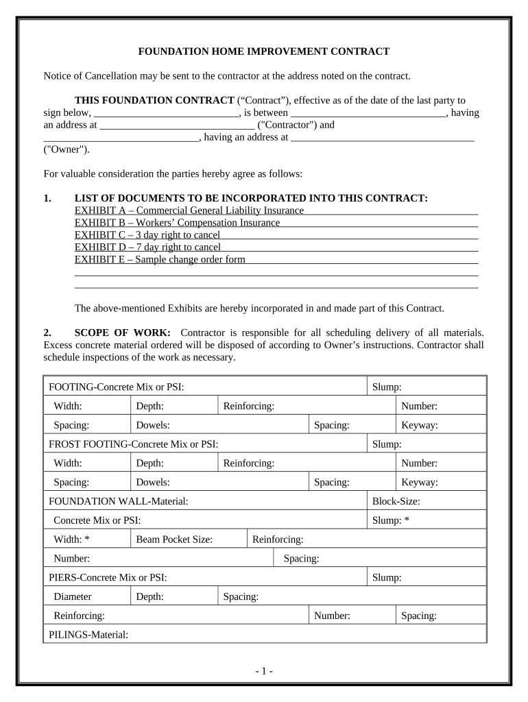 Foundation Contract for Contractor California  Form