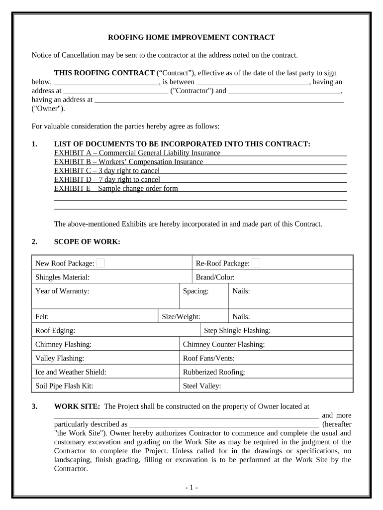 Roofing Contract Template  Form