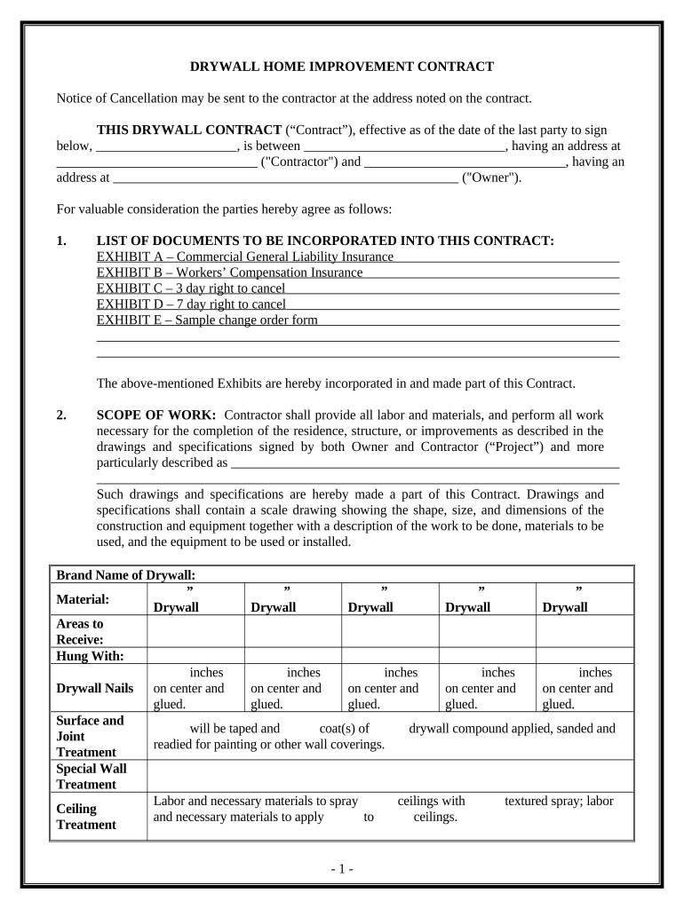 Drywall Contract Template  Form