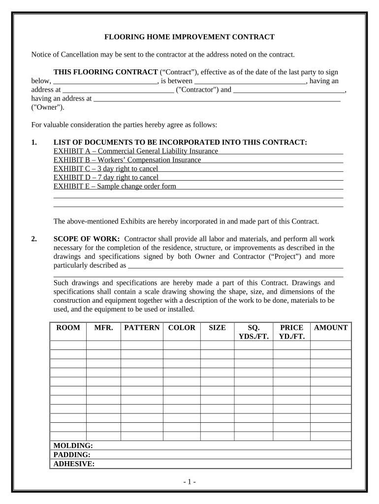 Flooring Contract for Contractor California  Form