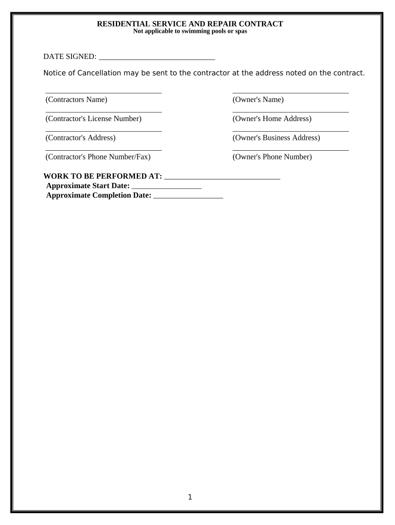 California Service Contract  Form