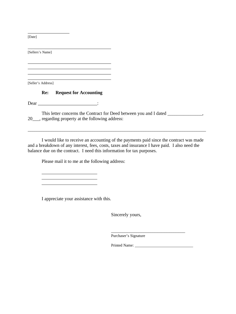 Buyer's Request for Accounting from Seller under Contract for Deed California  Form