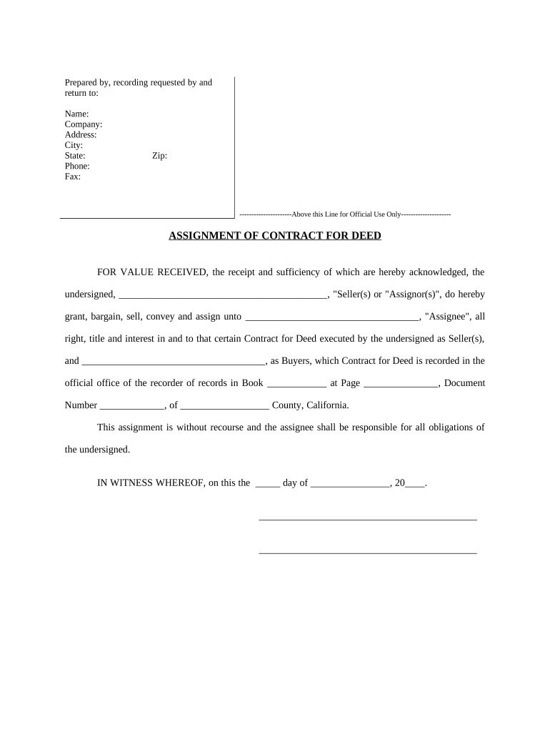 Assignment of Contract for Deed by Seller California  Form