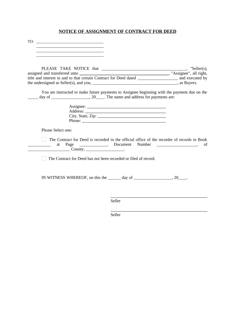 Notice of Assignment of Contract for Deed California  Form