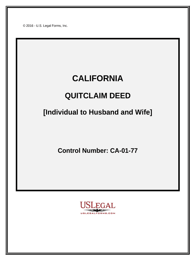 Quitclaim Deed from Individual to Husband and Wife California  Form