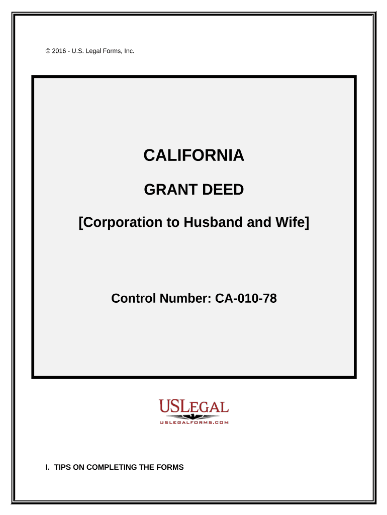 Grant Deed from Corporation to Husband and Wife California  Form