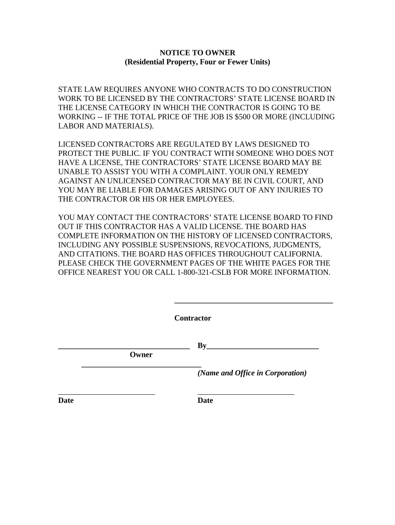 California Notice Owner  Form