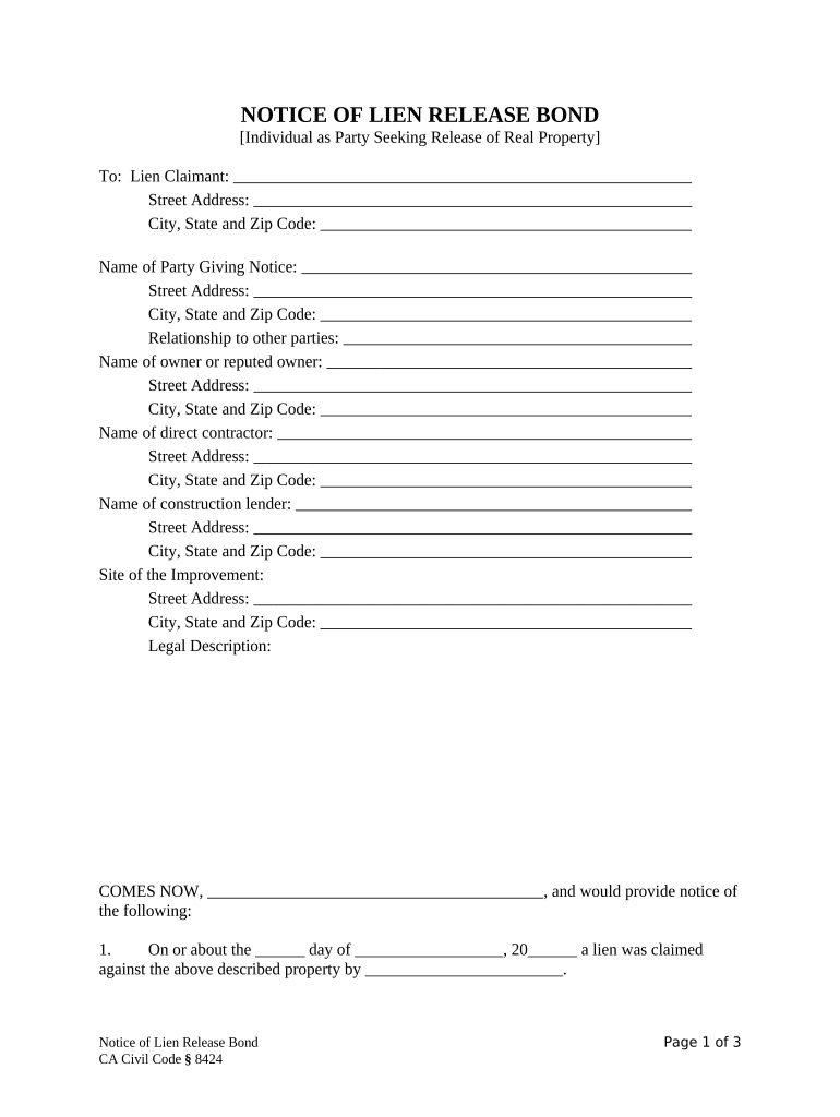 California Lien Construction  Form