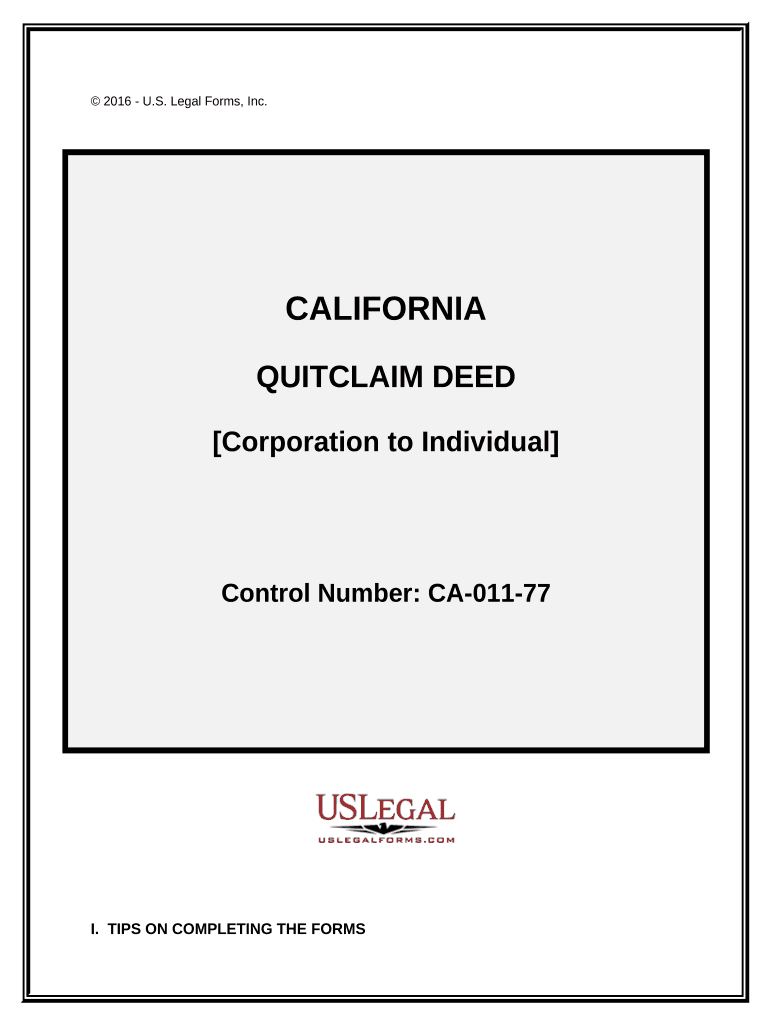 Quitclaim Deed from Corporation to Individual California  Form