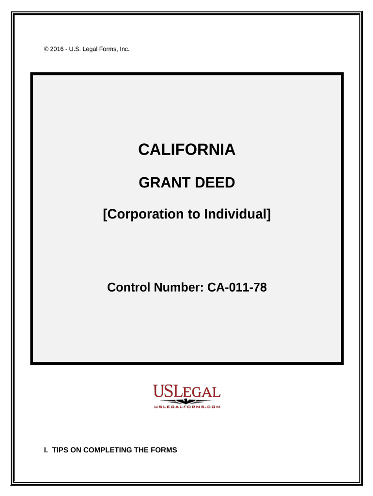 Grant Deed from Corporation to Individual California  Form