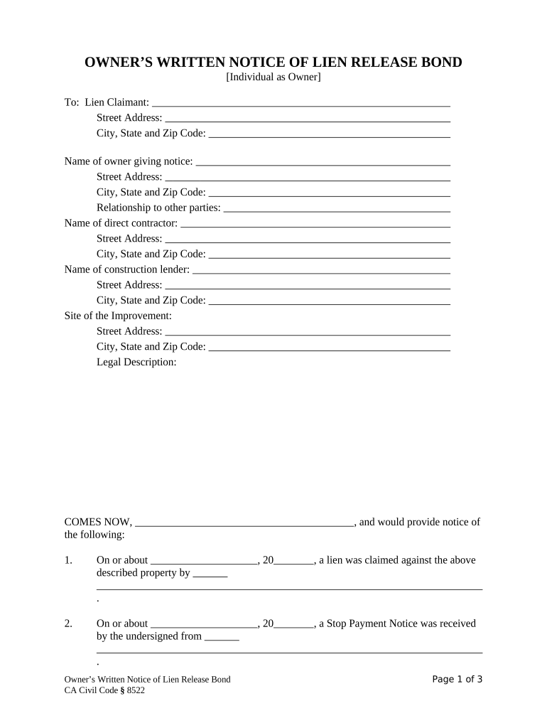 California Owner Construction  Form