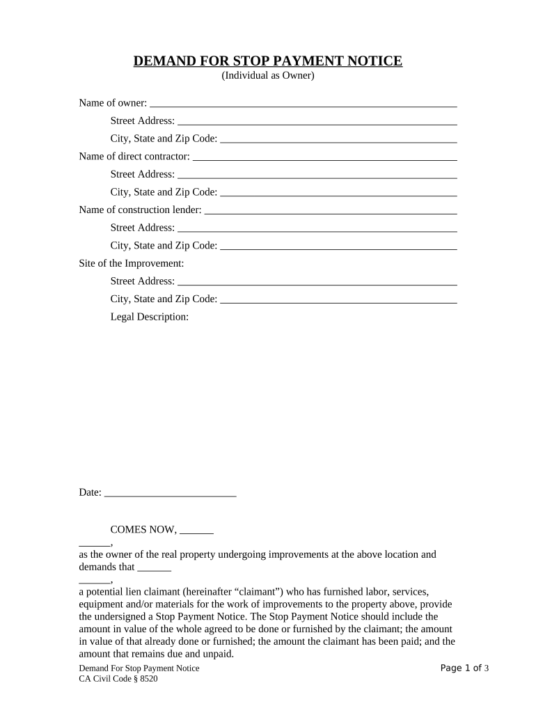 Demand Notice Form