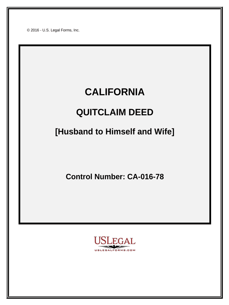 Quitclaim Deed from Husband to Himself and Wife California  Form