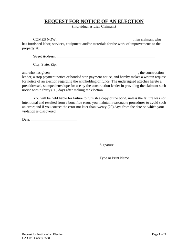 Ca Request Notice  Form