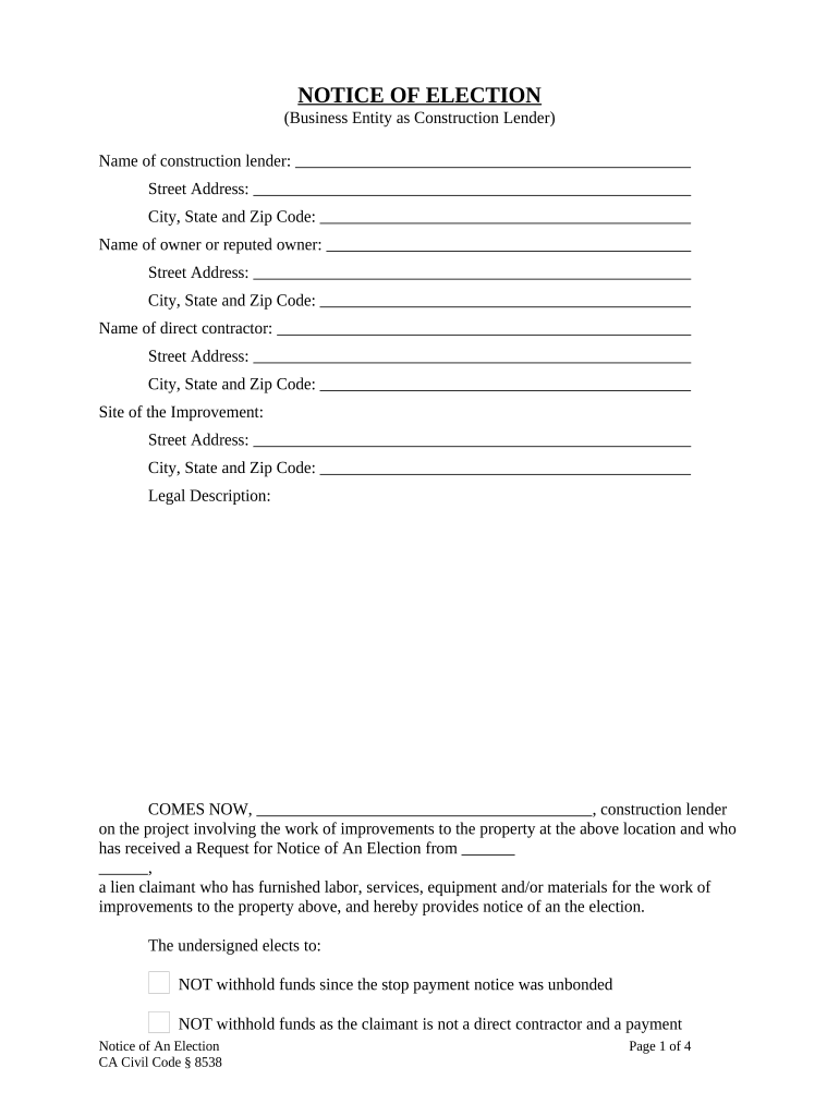 California Business Entity  Form