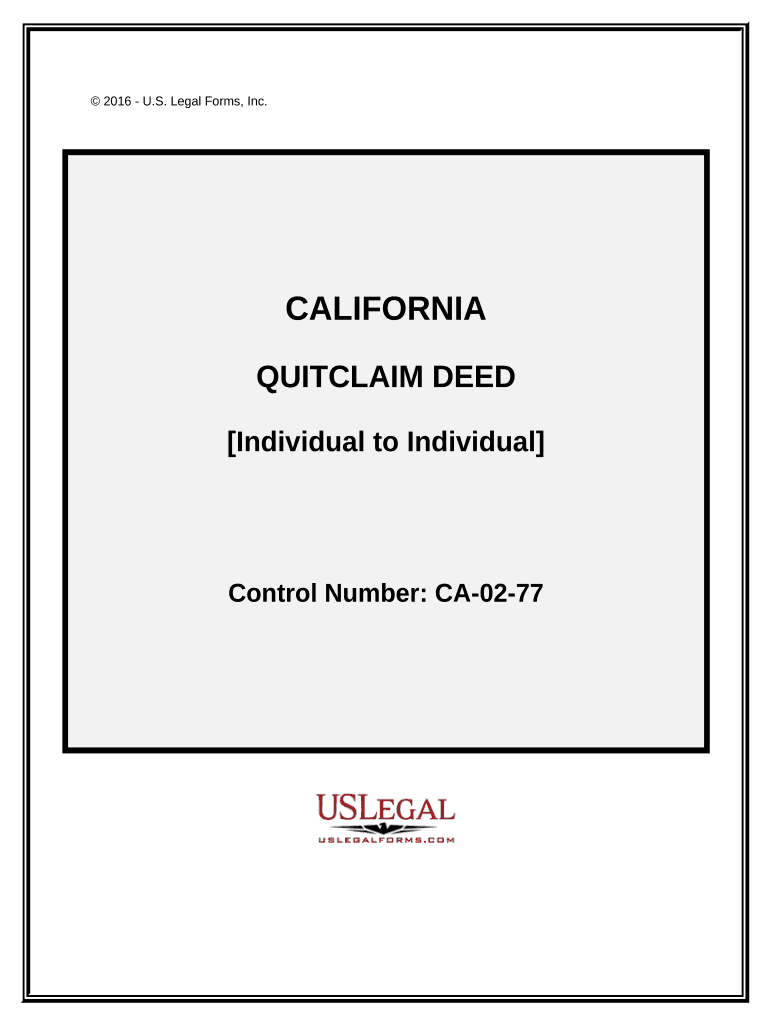 Quitclaim Deed from Individual to Individual California  Form