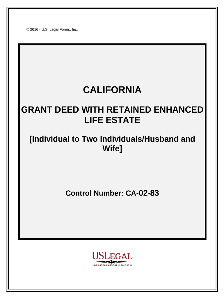 Enhanced Life Estate or Lady Bird Grant Deed from Individual to Two Individuals or Husband and Wife California  Form