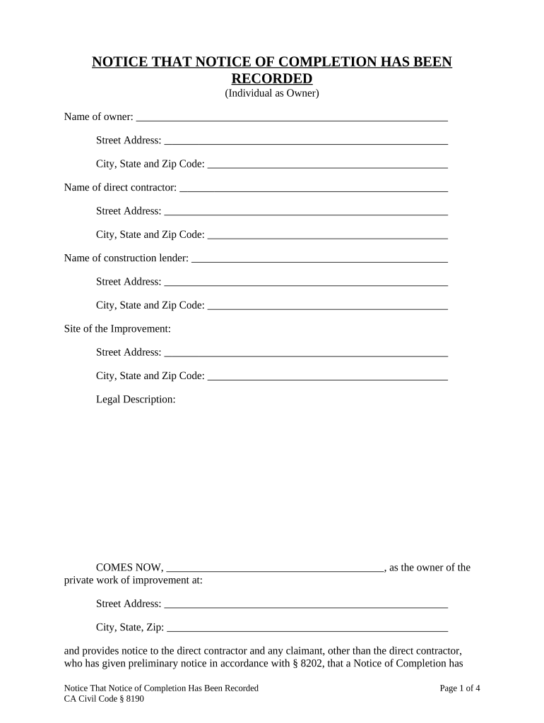 Ca Notice Completion  Form