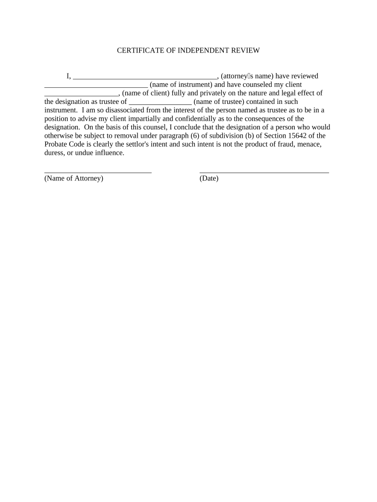 California Certificate Trust  Form