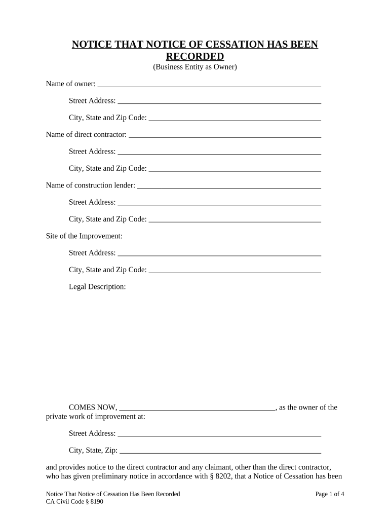 California Notice Cessation  Form