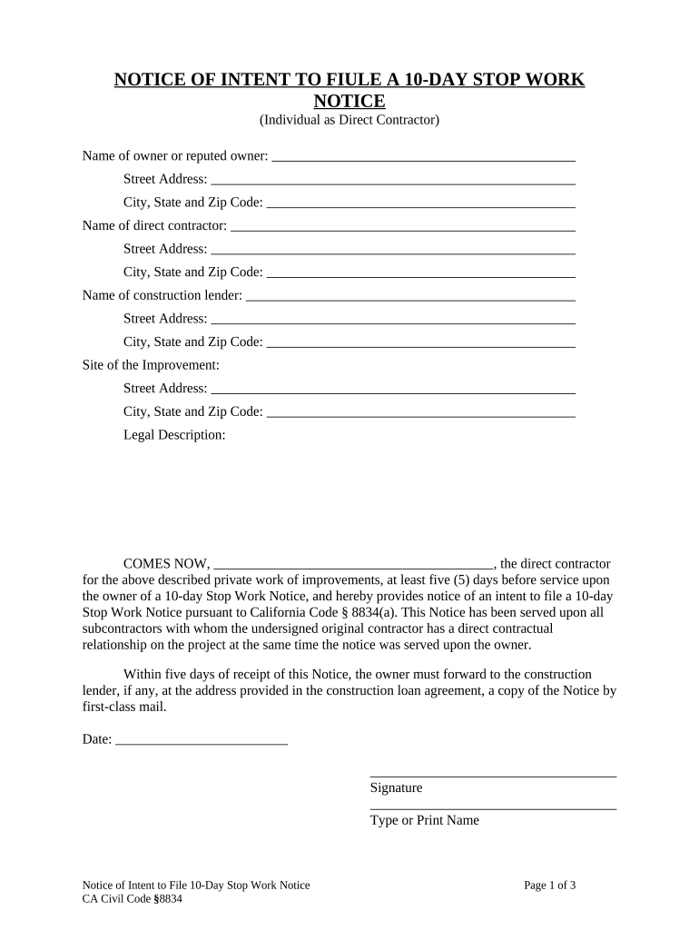 Notice 10 Day  Form